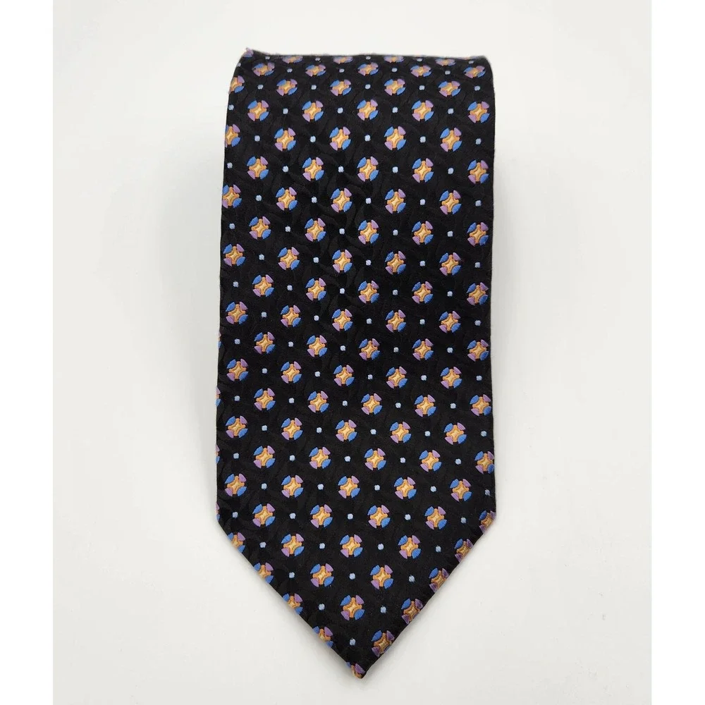 JoS. A. Bank Pointed Neck Tie Men's One Size Black Printed Silk Formal Classic